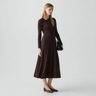 Theory Twist Neck Midi Dress In Crepe Jersey In Brown
