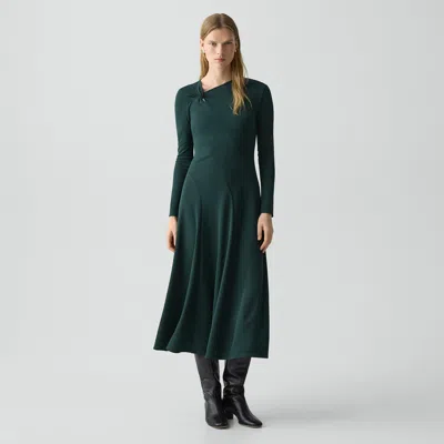 Theory Twist Neck Midi Dress In Crepe Jersey In Green