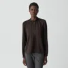 Theory Twist Neck Top In Silk Georgette In Brown