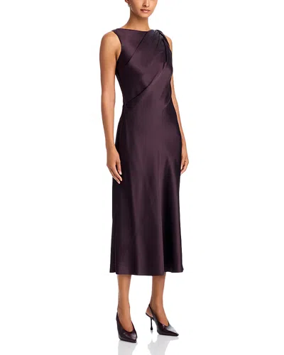 Theory Twist Shoulder Satin Midi Dress In Purple