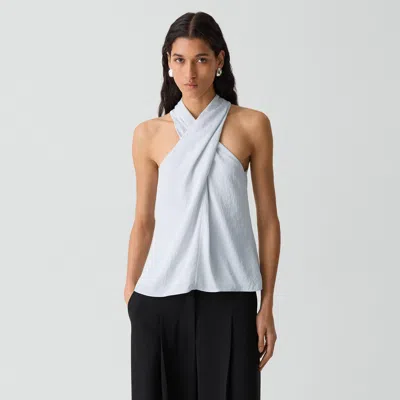 Theory Twisted Halter Top In Washed Twill In Blue