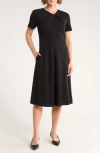Theory Twisted Midi Fit & Flare Dress In Black