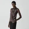 Theory Twisted Split Blouse In Satin In Brown