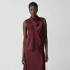 Theory Twisted Split Blouse In Satin In Burgundy