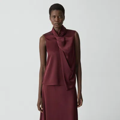 Theory Twisted Split Blouse In Satin In Burgundy