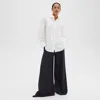 Theory Ultra Wide-leg Pant In Wool-blend Flannel In Dark Navy