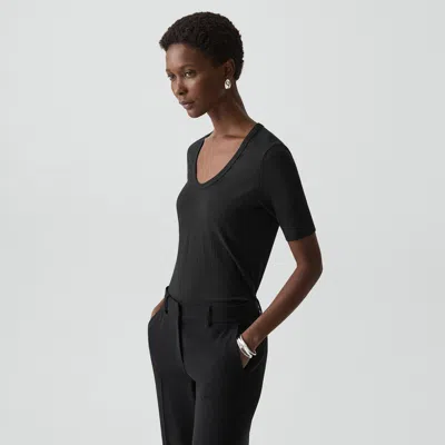 Theory U-neck Tee In Stretch Rib In Black