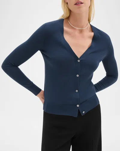 Theory V-neck Button-front Regal Wool Cardigan In Ash Blue