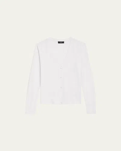 Theory V-neck Button-front Regal Wool Cardigan In White