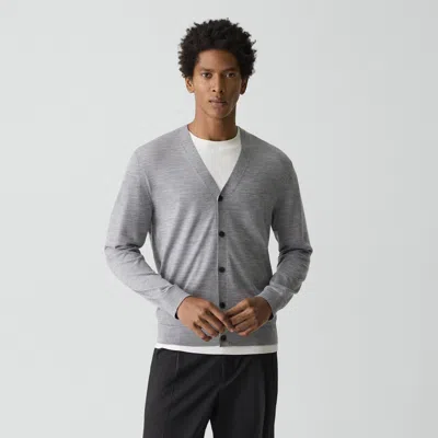 Theory V-neck Cardigan In Regal Wool In Gray