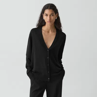 Theory V-neck Cardigan In Regal Wool In Black