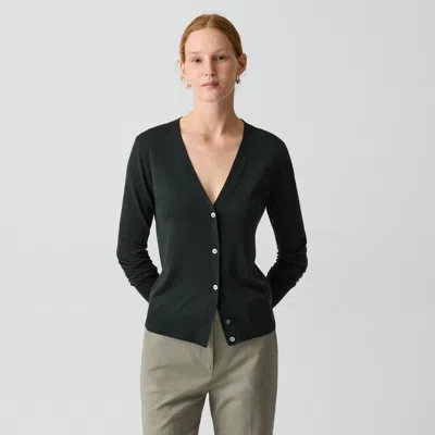Theory V-neck Cardigan In Regal Wool In Black