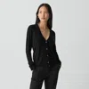 Theory V-neck Button-front Regal Wool Cardigan In Black