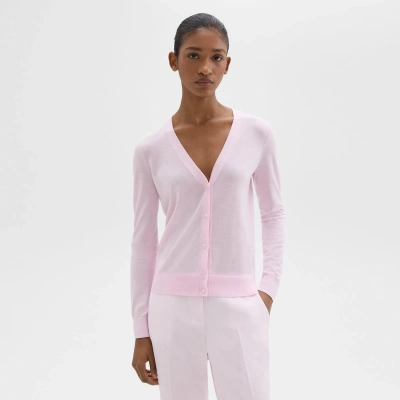Theory V-neck Cardigan In Regal Wool In Pink