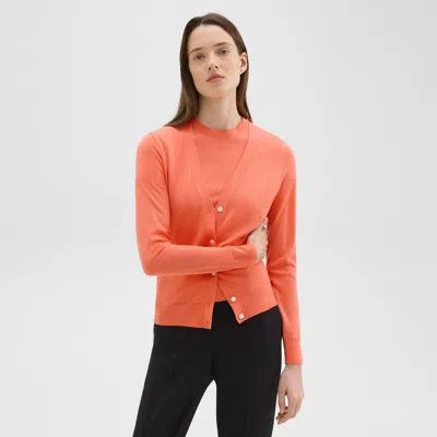 Theory V-neck Cardigan In Regal Wool In Bright Coral