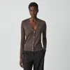 Theory V-neck Cardigan In Regal Wool In Brown