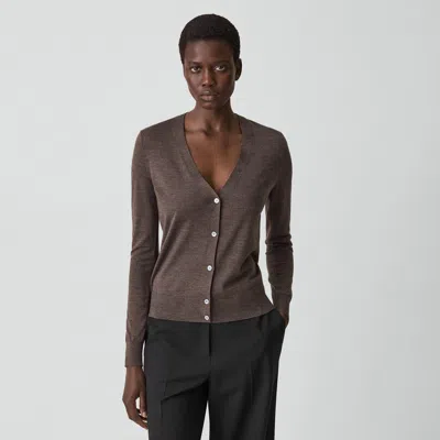 Theory V-neck Cardigan In Regal Wool In Brown