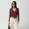 Theory V-neck Cardigan In Regal Wool In Burgundy