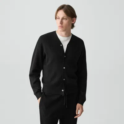 Theory V-neck Cardigan In Wool Bilen In Black