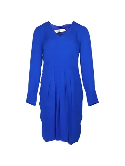 Pre-owned Theory V-neck Long-sleeve Dress In Blue