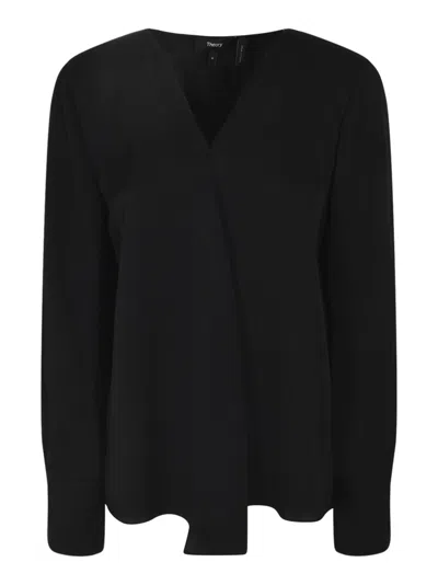 Theory V-neck Long-sleeved Plain Top In Black