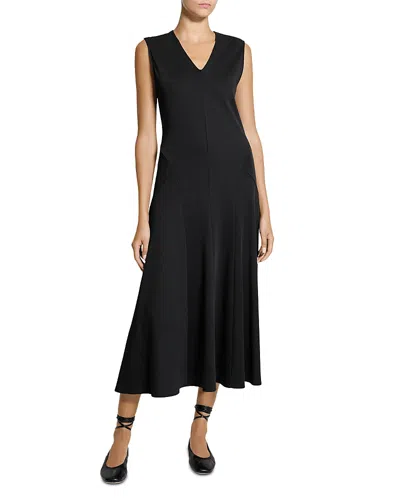 Theory V Neck Midi Dress In Black