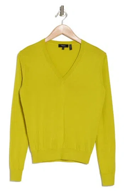 Theory V-neck Silk Blend Pullover Sweater In Bright Lime