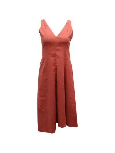 Pre-owned Theory V-neck Sleeveless Midi Dress In Orange