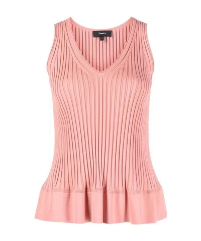 Theory V-neck Sleeveless Vest In Pink