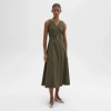 Theory V-neck Volume Dress In Good Linen In Dark Olive