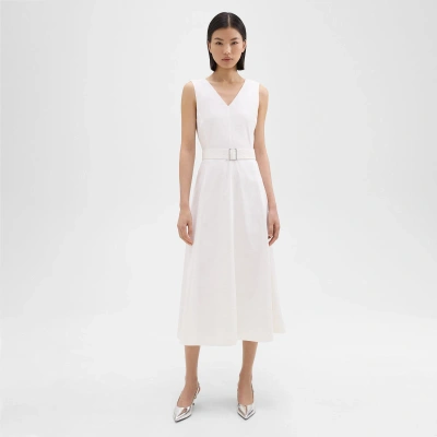 Theory V-neck Volume Dress In Good Linen In White
