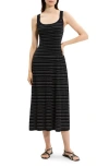Theory Variegated Stripe Pima Cotton Blend Midi Dress In Black