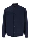 Theory Blue Bomber Jacket With Snap Button Closure In Wool Blend Man In Blue