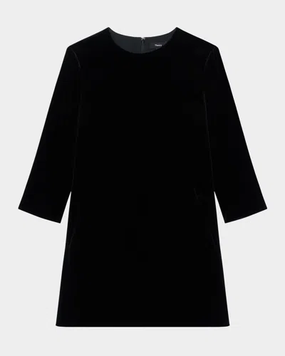 Theory Velvet Quarter-sleeve Mini Dress In Black