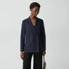 Theory Vented Double-breasted Blazer In Good Linen In Blue