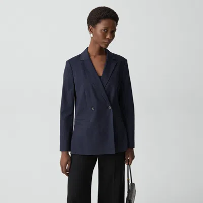 Theory Vented Double-breasted Blazer In Good Linen In Blue