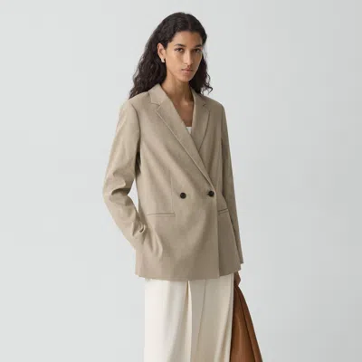 Theory Vented Double-breasted Blazer In Good Linen In Brown