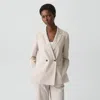 Theory Vented Double-breasted Blazer In Textured Linen In Neutral