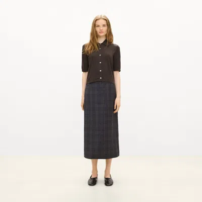 Theory Vented Maxi Skirt In Plaid Sleek Flannel In Gray