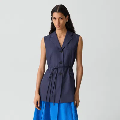 Theory Vented Vest In Washed Twill In Blue