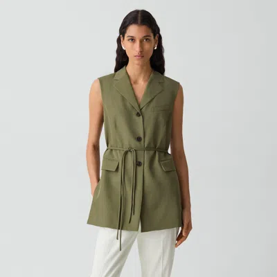 Theory Vented Vest In Washed Twill In Green