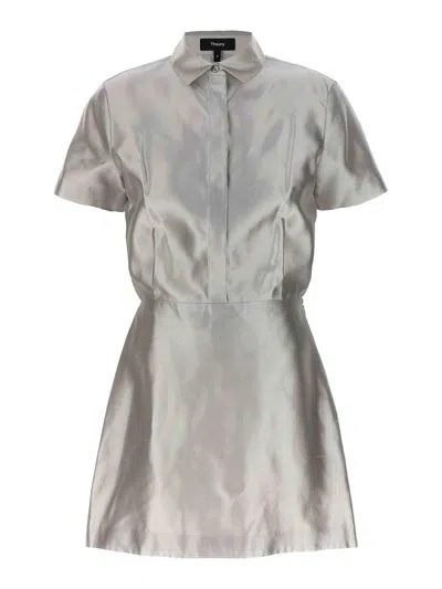 Theory Silk Mini Dress In Gray
