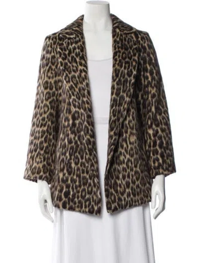 Pre-owned Theory Virgin Wool Animal Print Faux Fur Jacket W/ Tags In Brown