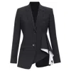 Theory Virgin Wool Blend Cascade Drape Pleated Side Blazer In Black