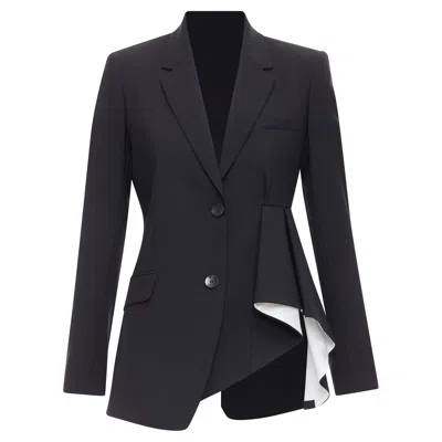 Theory Virgin Wool Blend Cascade Drape Pleated Side Blazer In Black