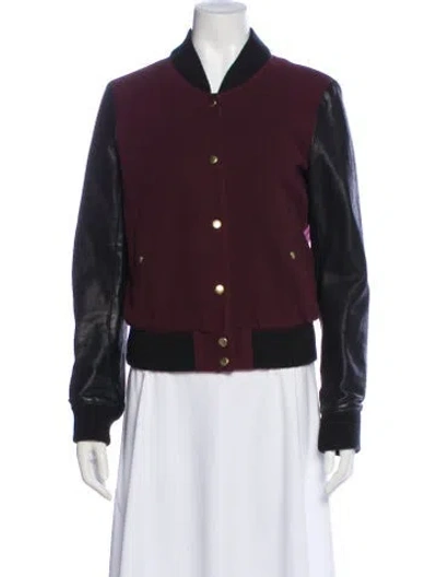 Pre-owned Theory Virgin Wool Bomber Jacket In Burgundy