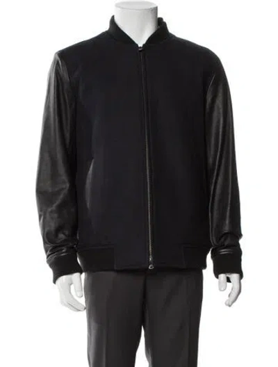 Pre-owned Theory Virgin Wool Colorblock Pattern Bomber Jacket In Black