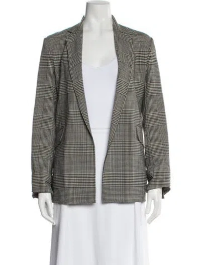 Pre-owned Theory Virgin Wool Houndstooth Print Blazer In Gray