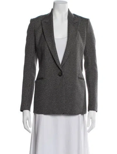 Pre-owned Theory Virgin Wool Houndstooth Print Blazer In Gray