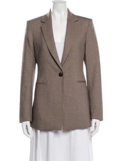 Pre-owned Theory Virgin Wool Houndstooth Print Blazer In Yellow